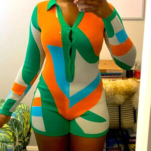 Colorful Geometric Long Sleeve Jumpsuit